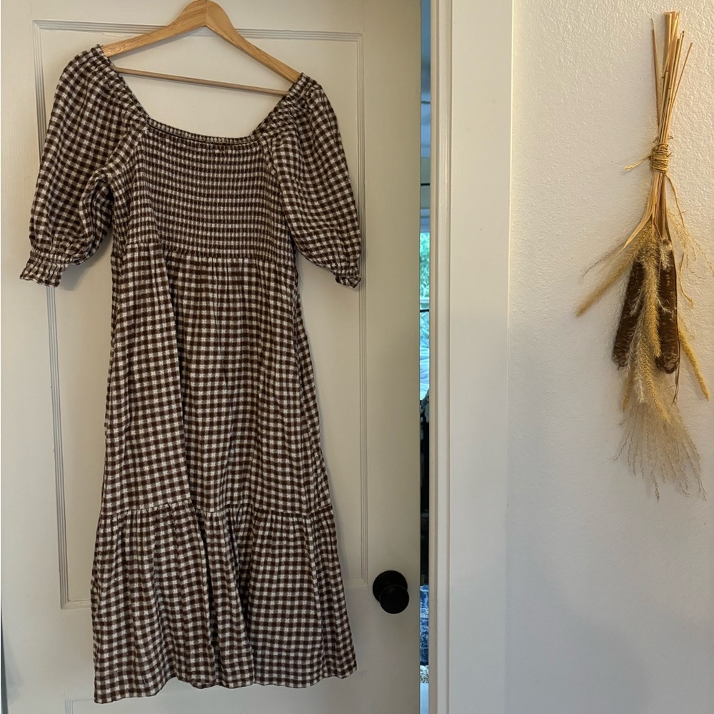 Madewell Brown Tiered Puff Sleeve Sundress